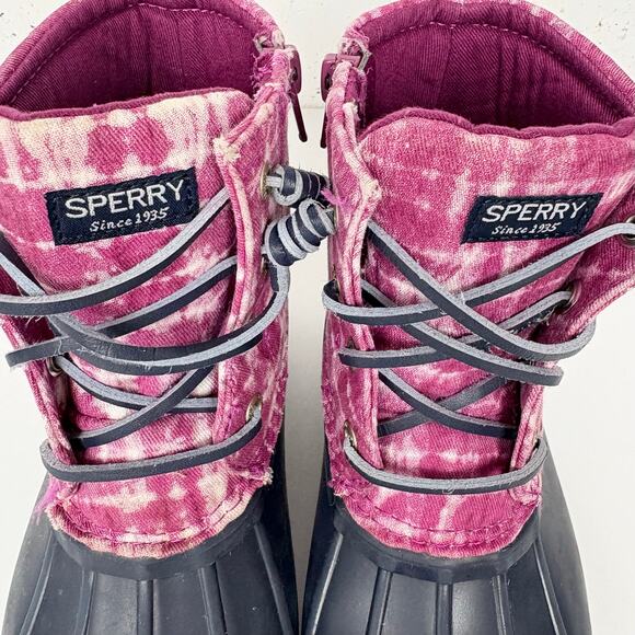 Sperry Saltwater Kids Duck Boots Lace Up & Zip Closure Tie Dye Pink Size 1 - Picture 8 of 11